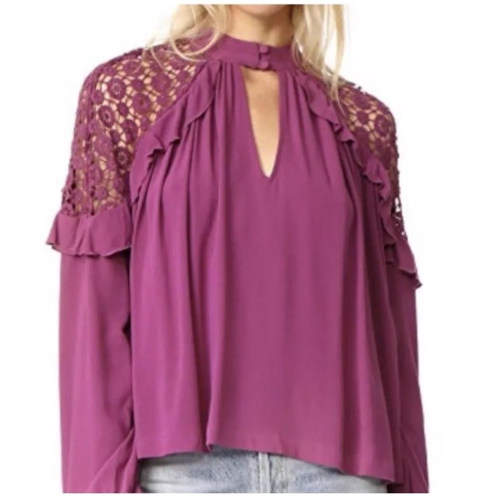 Free People Little Bit Of Love Small Top Crochet Boho Flowy Long Sleeve